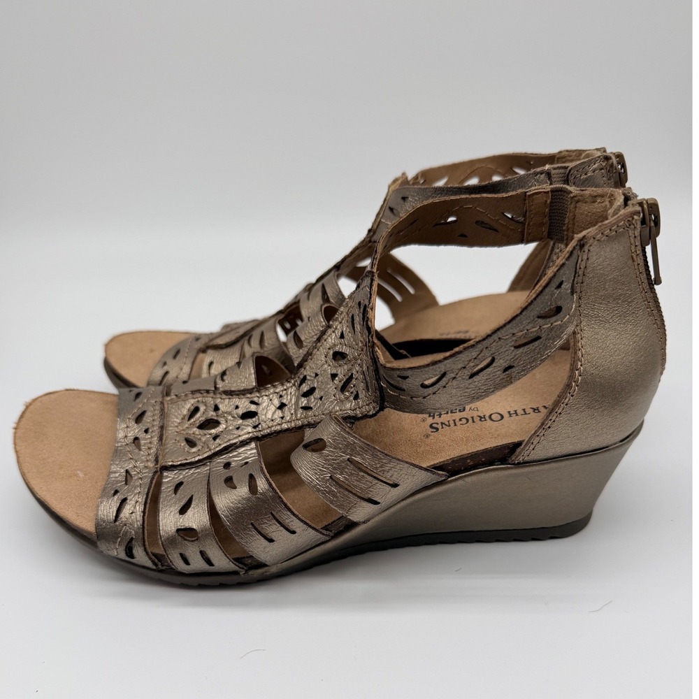 Earth Origins Ruby Sandals Women Size 8 Bronze Metallic Comfort Wedge Zip